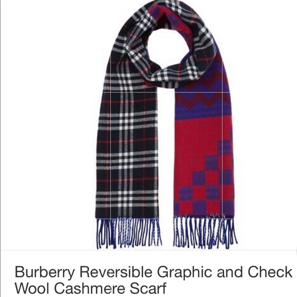 BURBERRY UNISEX CASHMERE SCARF, MIX CHECK PATTERN - Picture 3 of 14